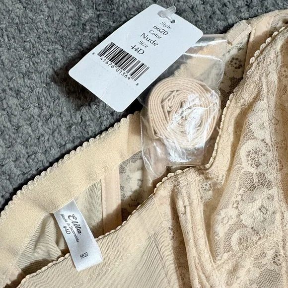 Elila 6620 Lace Strapless Longline Underwire Bra Detachable Straps Size 46 G NWT - Picture 6 of 6